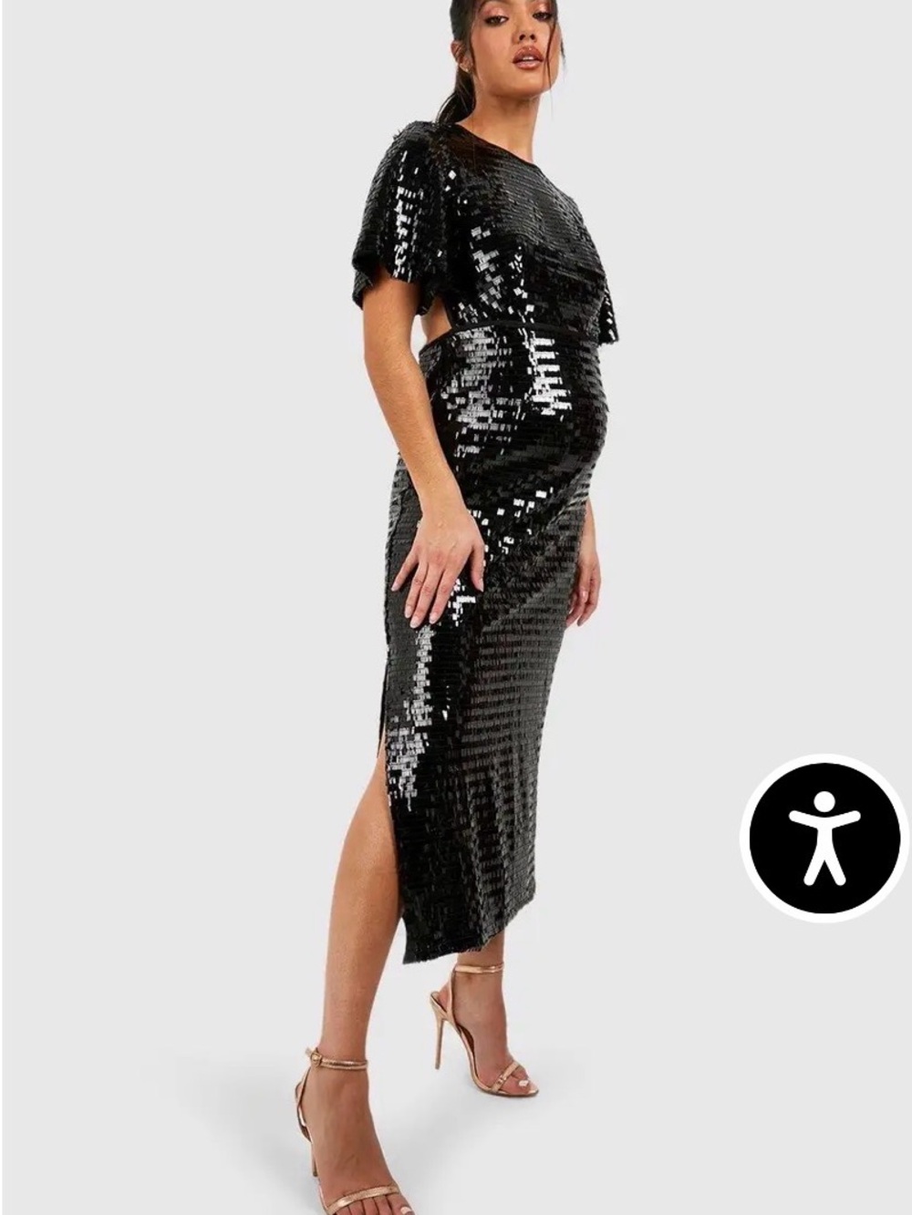 Boohoo Maternity Black Sequin Midi Dress